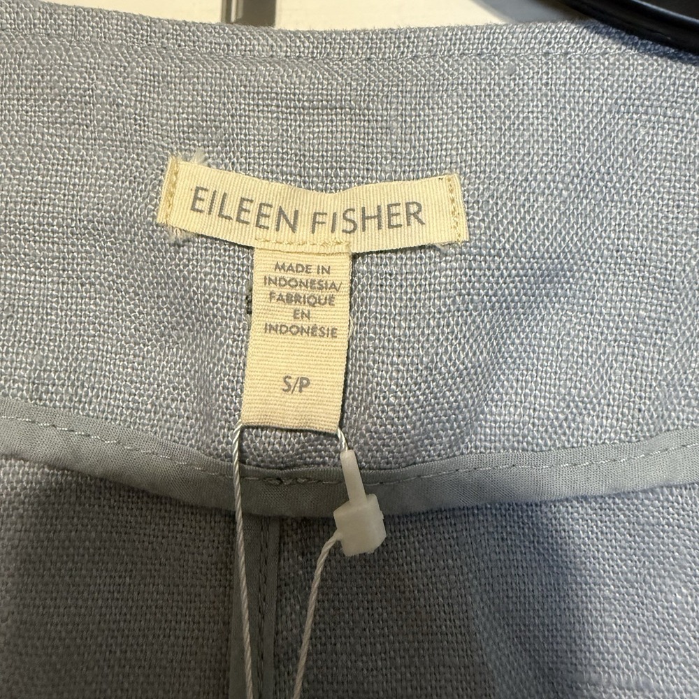 Eileen Fisher Lt. Blue Organic Linen Draped Open Front Jacket~S/P NWT - Picture 3 of 6